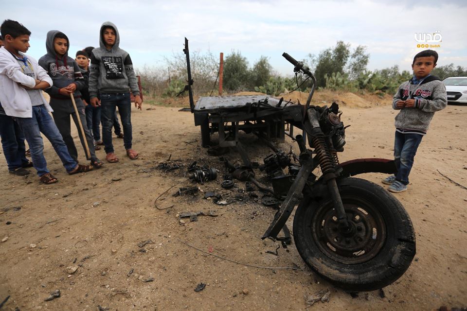 بقايا المركبة التي إستخدمت في الهجوم على غزة